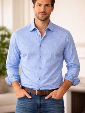 Robert Graham Blue Paisley Button-Down Shirt – Size L